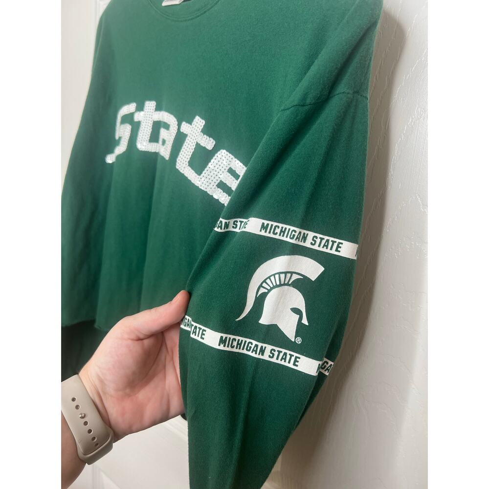 Victoria's Secret PINK Michigan State MSU Spartans Long Sleeve Crop Size Small - Picture 7 of 11
